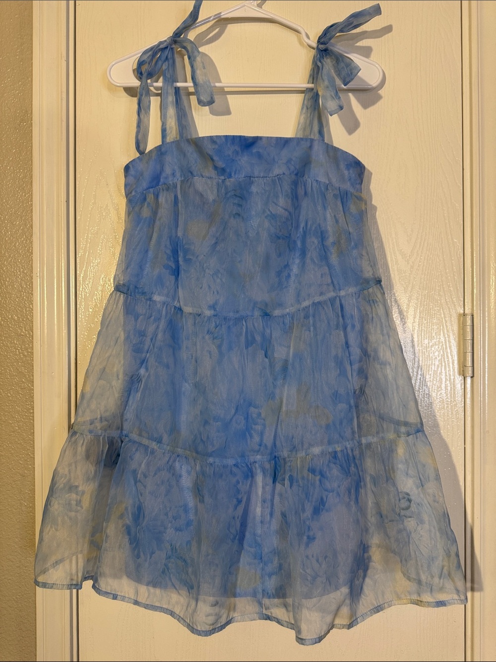 SHEIN Blue Tie-Shoulder Tiered Mini Dress